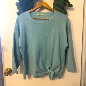 Retrology knit teal front tie sweater